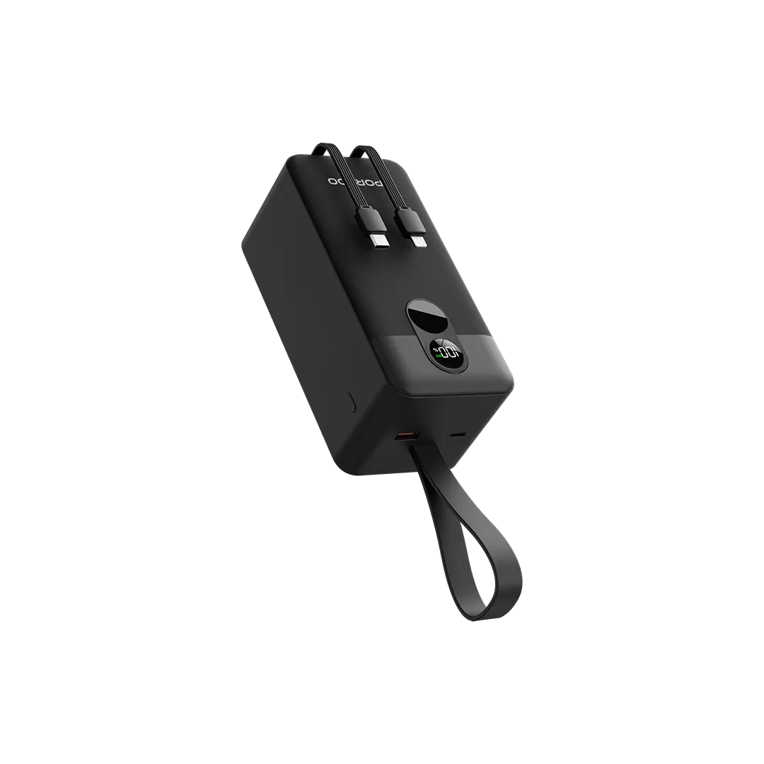 Porodo 50000mAh Power Bank 2xType-C, USB-A & Type-C Digital Display with C & L Integrated Cable