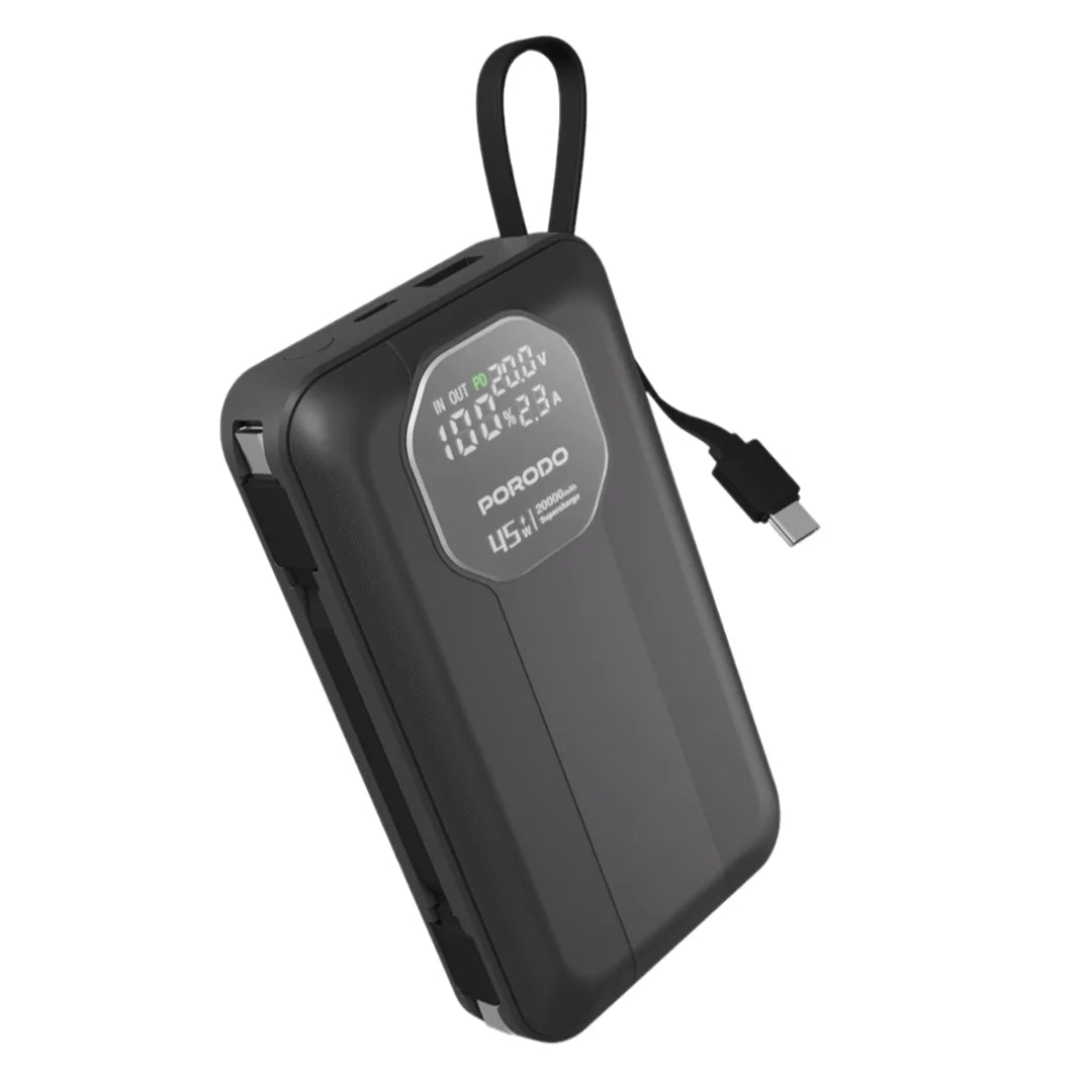 Porodo Dual Cable Built in 45W PD 20000 mAH Power Bank – Smartkoshk Stores