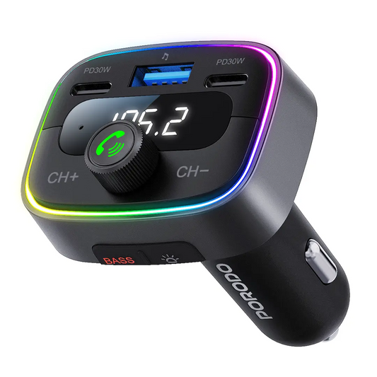 Porodo Dual PD 30W Bluetooth FM Transmitter with USB Disk Reading - Black