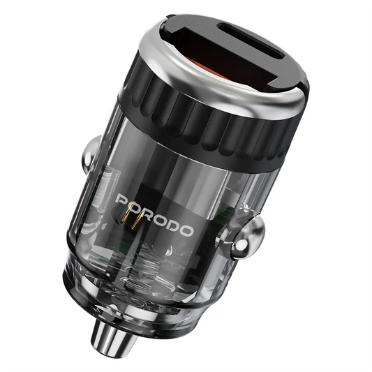 Porodo Dual Port Transparent Car Charger With Pull Ring Handle - Black