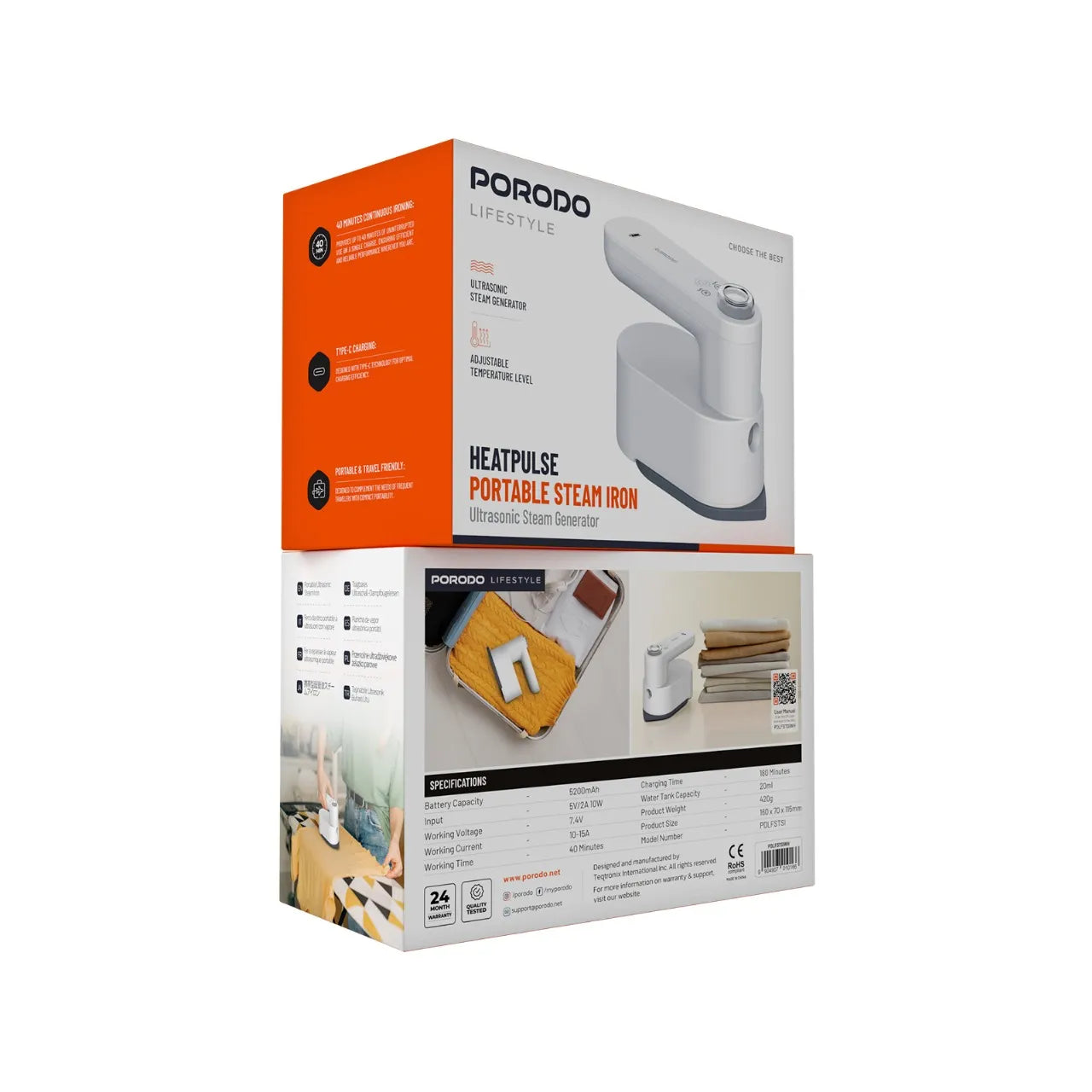 Porodo Lifestyle Heatpulse Portable Steam Iron Ultrasonic Steam Generator