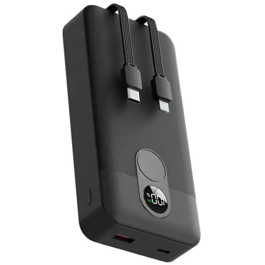 Porodo 20000mAh Powerbank 2xType-C, USB A and Type C and Digital Display with C & Lightning Integrated Cable- Black