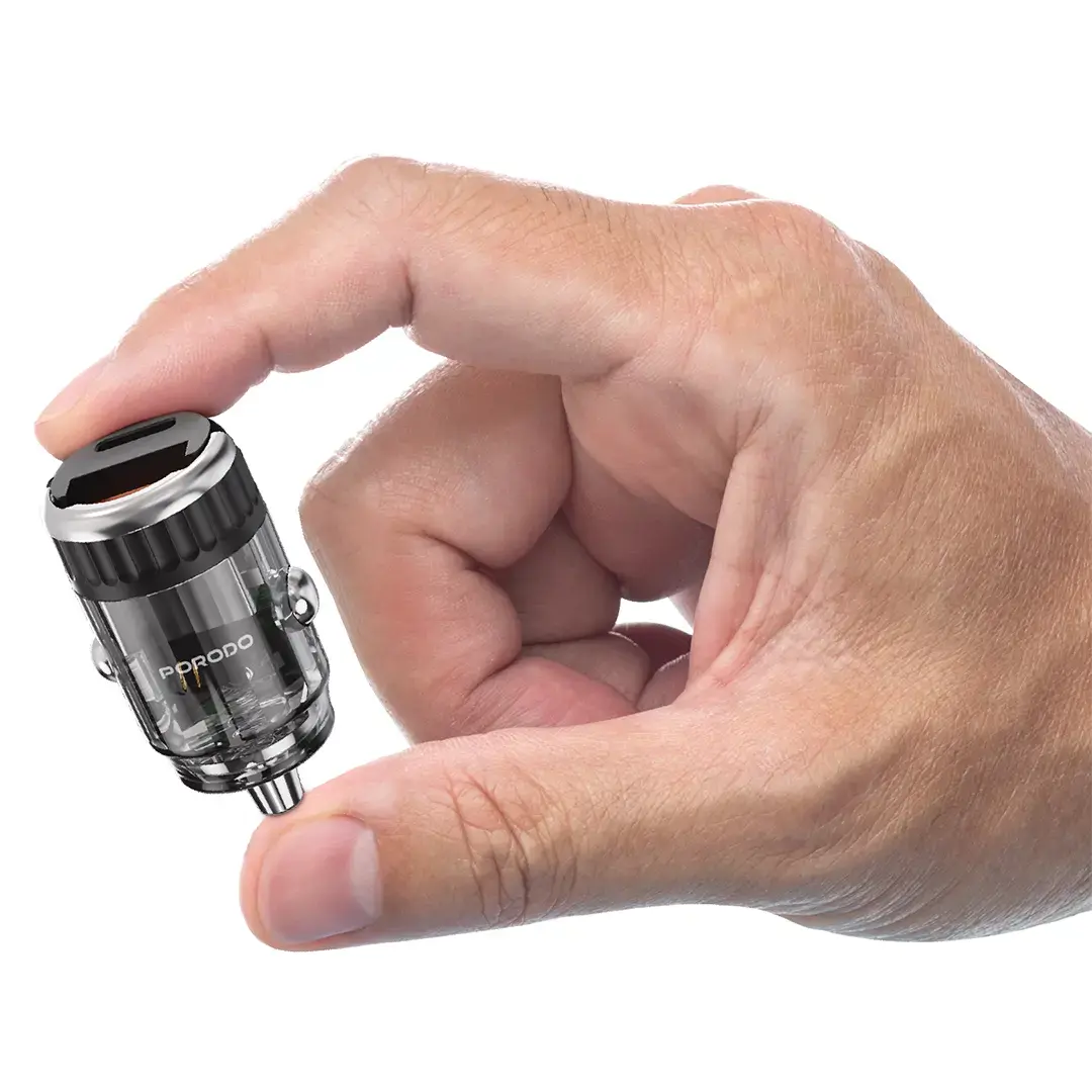 Porodo Dual Port Transparent Car Charger With Pull Ring Handle - Black