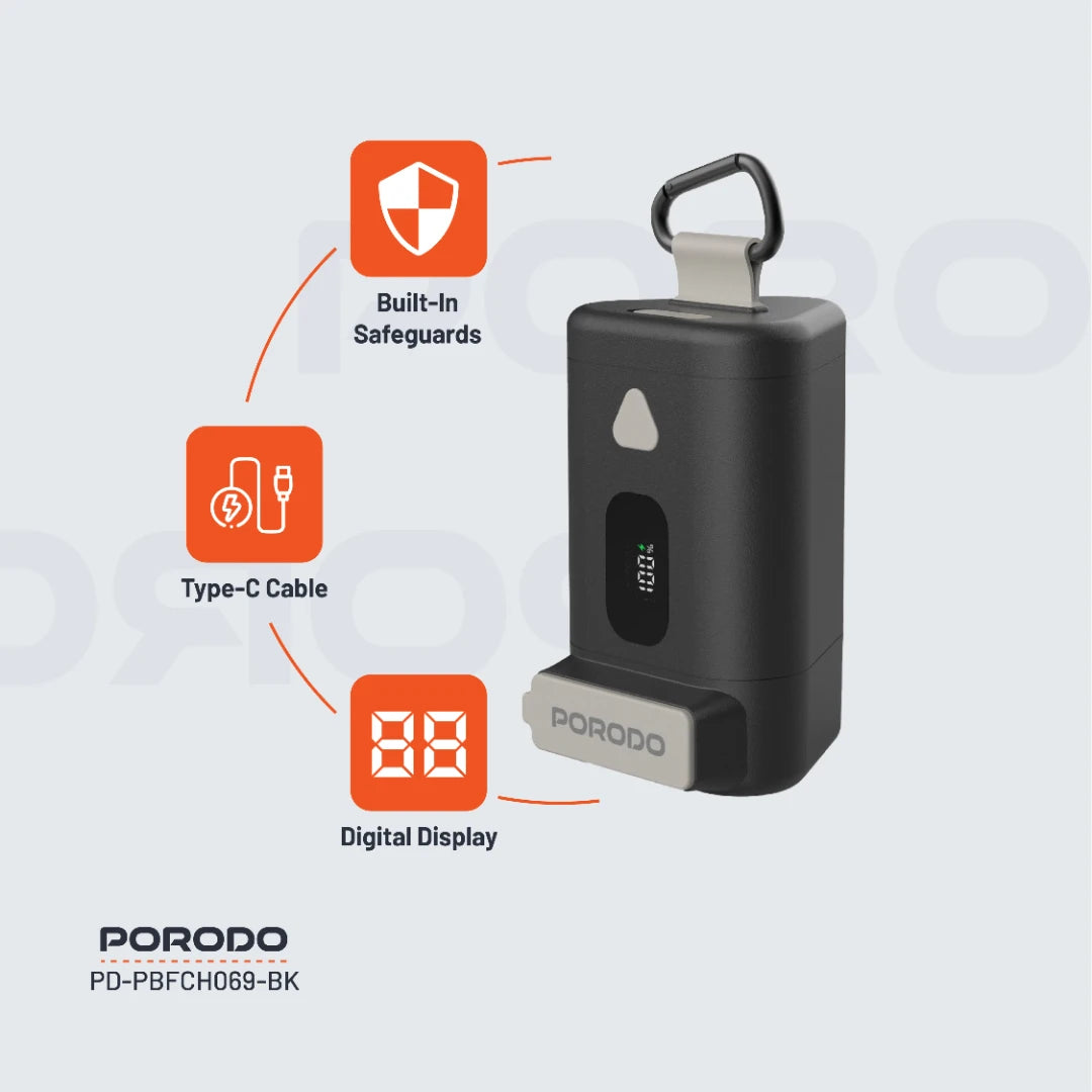 Porodo IPX5 360° 15000mAh Power Bank - Black
