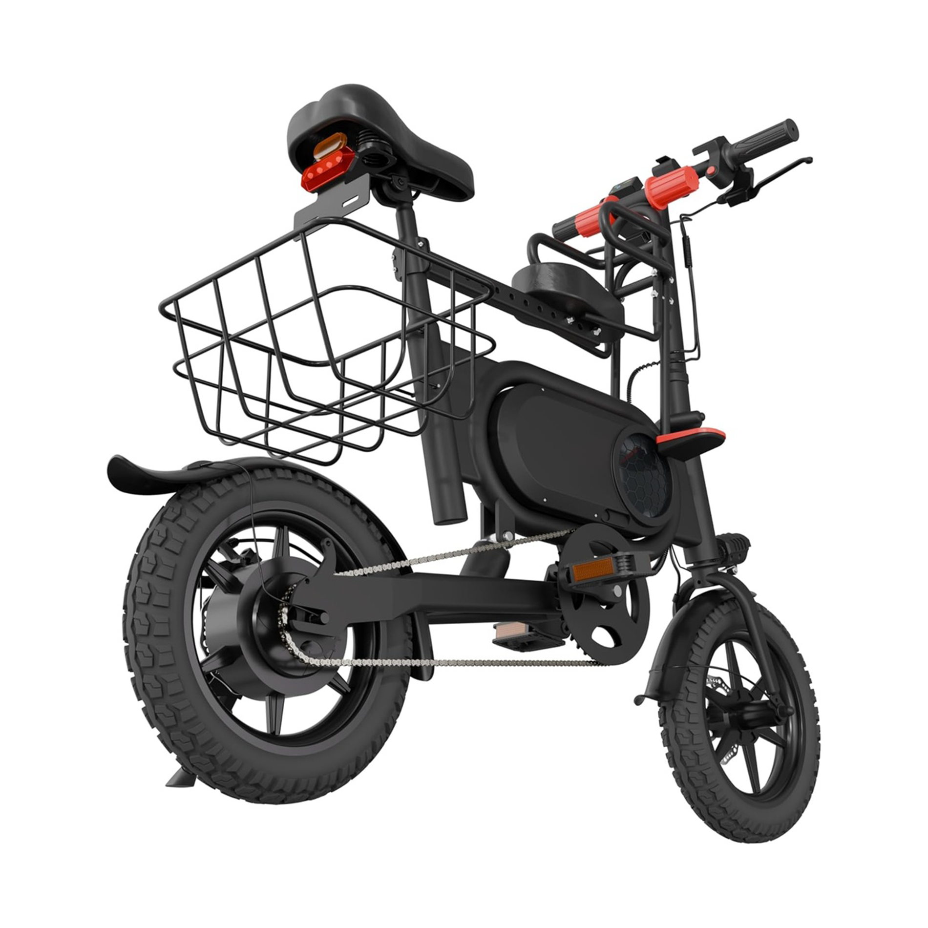 Porodo black folding urban electric bike with sleek design and compact frame, perfect for city commuting and eco-friendly travel.
