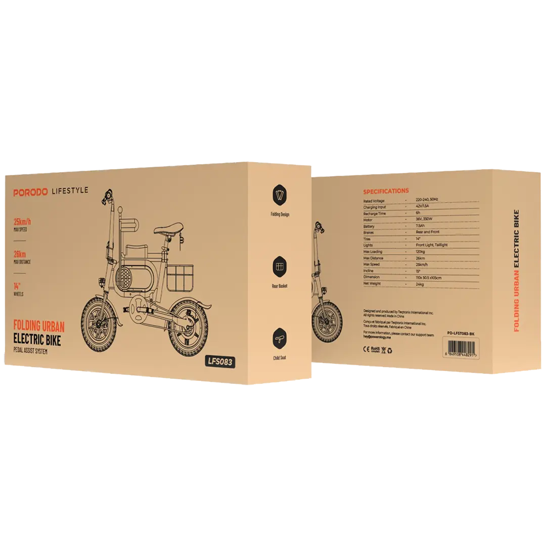 Porodo Lifestyle 350W Electric Bike Foldable with Baby Seat