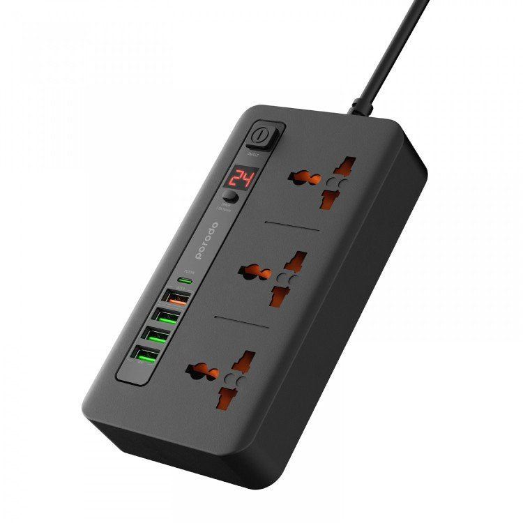 Porodo 3 AC 4 USB-A & USB-C PD 20W Multi-Port Super Hub 2M UK