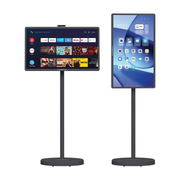 Powerology Banf 32-inch portable smart monitor with touch control, built-in camera, 38400mAh battery, in gray color.