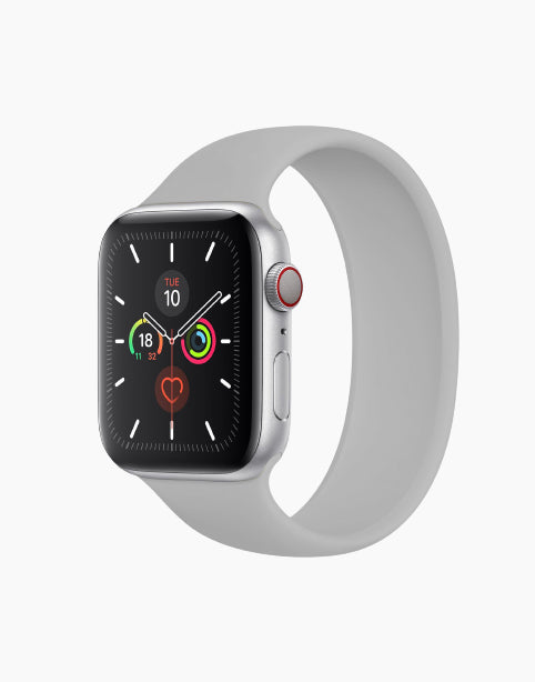 Coteetcl silicone solo loop nylon strap for Apple Watch 44mm and 42mm, shown on a watch with a smooth, flexible black band.