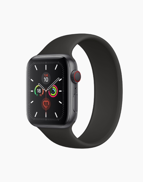 Coteetcl silicone solo loop nylon strap for Apple Watch 44mm and 42mm, shown in black rubber material with secure clasp