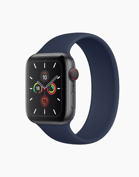 Coteetcl silicone solo loop nylon Apple Watch strap in black for 42mm and 44mm models, showing the flexible rubber band.
