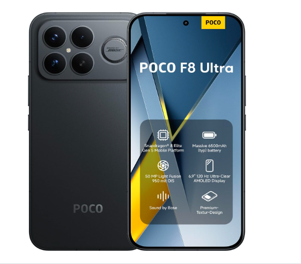Xiaomi Poco F8 Ultra 5G 6.9" AMOLED 2560Hz PWM, 120Hz, Dolby Vision, Snapdragon 8 Elite Gen 5 (3 nm),50 MP, f/1.7 Camera, Stereo Speakers Tuned by Bose, IP68 - Smartkoshk Stores