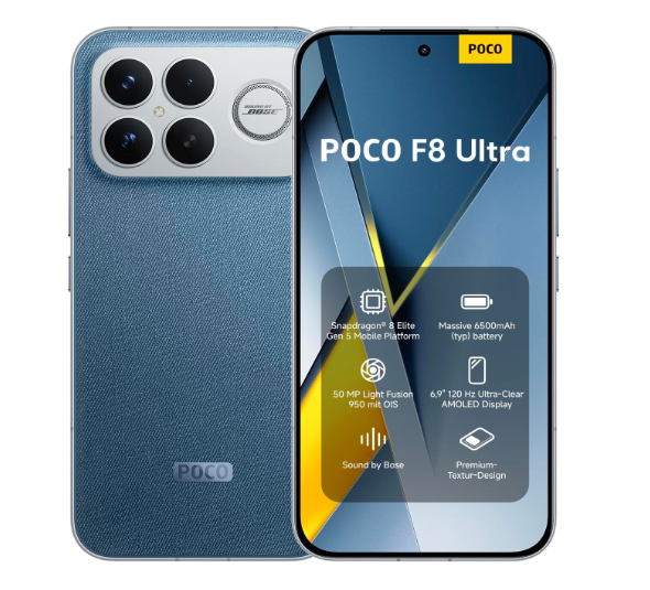Xiaomi Poco F8 Ultra 5G 6.9" AMOLED 2560Hz PWM, 120Hz, Dolby Vision, Snapdragon 8 Elite Gen 5 (3 nm),50 MP, f/1.7 Camera, Stereo Speakers Tuned by Bose, IP68 - Smartkoshk Stores