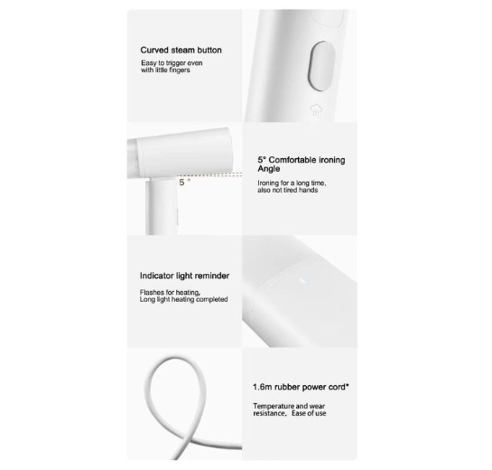 Xiaomi MIJIA Handheld Garment Steamer in use, showcasing its compact design and steam nozzle for wrinkle removal.