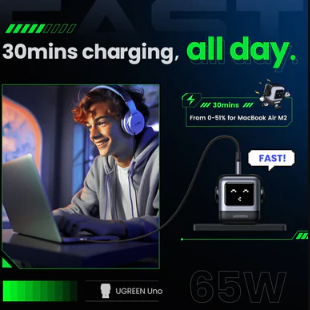 Ugreen Nexode RG 65W 3-Port Robot Gan Fast Charger - Black