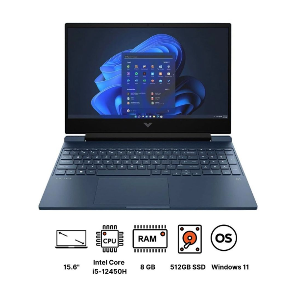 HP Victus ‎15-FA0033DX Laptop, Intel Core i5-12450H, 512GB PCIe NVMe M.2 SSD, 8GB RAM, 15.6 Inch, FHD IPS 144Hz Display, NVIDIA GeForce RTX 3050 4GB, Windows 11- Blue