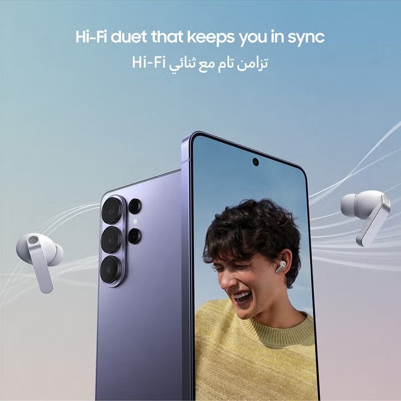 Samsung Galaxy Buds4 Pro earbuds with real metal blades, dual speakers, adaptive noise control, and seamless wireless connection.