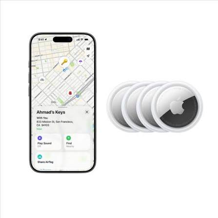 Apple AirTag (2nd Generation) 2026, compact circular tracking device with white plastic front and silver metal back, showing Apple logo.