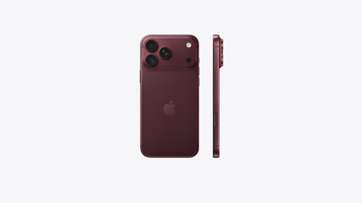 Apple iPhone 18 Pro Max smartphone with burgundy finish, 6.9-inch Super Retina XDR OLED display and 48 MP camera.