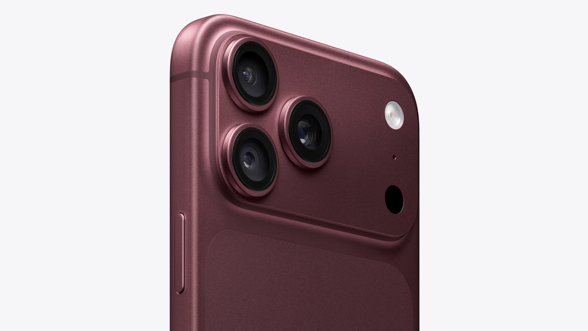 Apple iPhone 18 Pro Max smartphone with burgundy finish, 6.9-inch OLED display, triple 48 MP camera, IP68 waterproof.