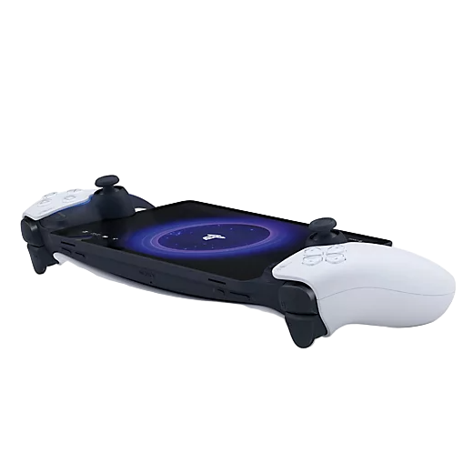 PlayStation Portal remote player in Midnight Black and White, showing the handheld device with control buttons and screen display.