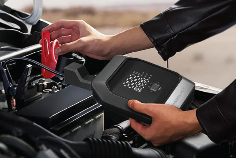 Powerology Inflateboost 10000mAh 4-in-1 Jump Starter with Touch Buttons - 10000mAh 4-in-1 Car Battery Jump Starter with Powerology Tire Inflator