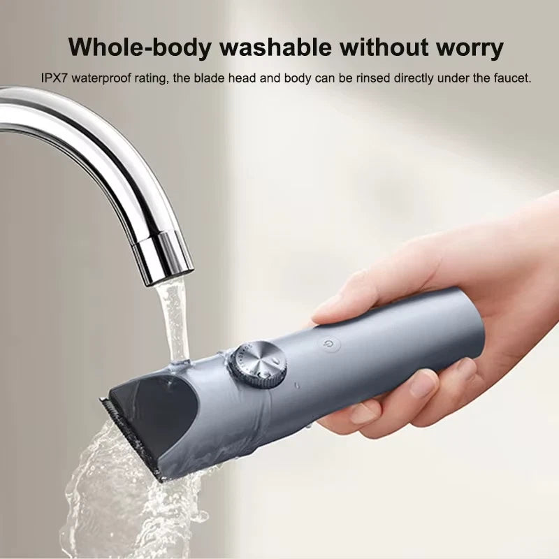 Xiaomi Mijia Professional Hair Clipper 2 trimmer with sleek black body and stainless steel blades for precise hair cutting.