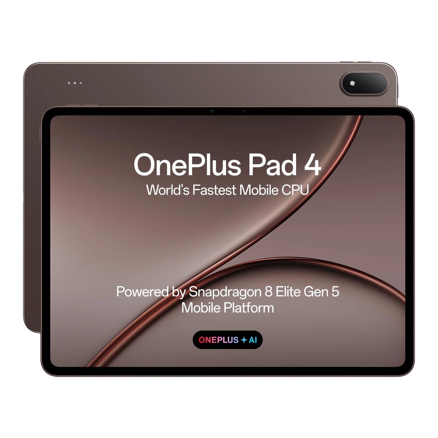 OnePlus Pad 4 tablet with Snapdragon 8 Elite Gen 5, 13.2-inch 144Hz display, and large 13380mAh battery in sleek design.