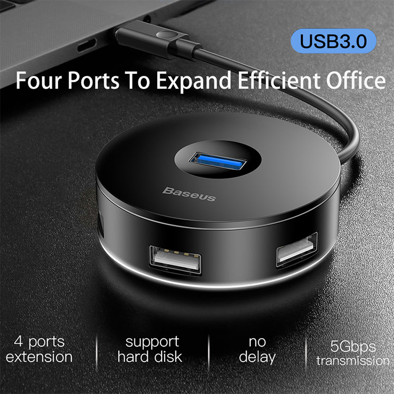 Baseus Round Box HUB USB To 4*USB Ports + Micro Power Port Black