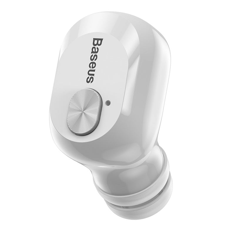 Baseus W01 TWS 3D stereo earbuds in white with waterproof IPX5, Bluetooth 5.0, shown in the image.