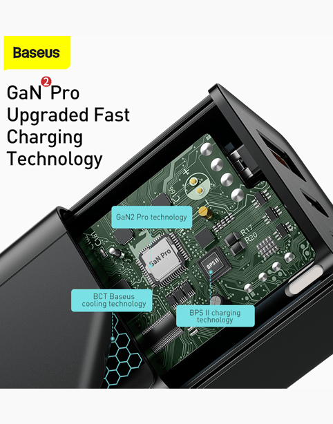 Baseus GaN2 Quick Charger 65W With Mini Cable USB-C To C - Black