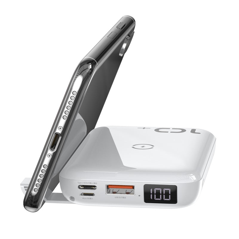 Mini S باور بنك 10000mAh و شاحن لاسلكى سريع 10w بمخرجين للشحن السريع ( QC3 + PD ) ابيض