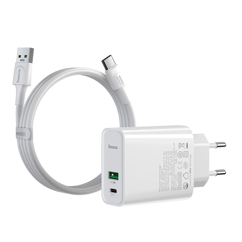 Baseus Speed PPS Quick Charger C+A 30W VOOC With Flash Cable - White