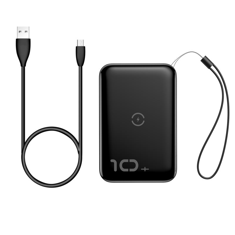 Mini S باور بنك 10000mAh و شاحن لاسلكى سريع 10w بمخرجين للشحن السريع ( QC3 + PD ) اسود