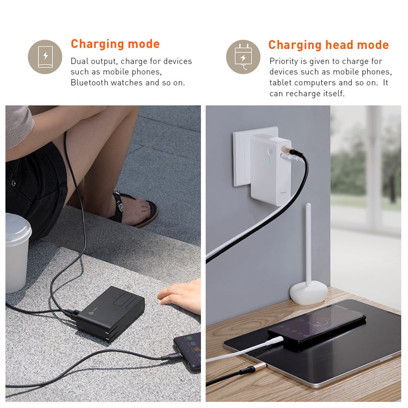Power station 2*1 Wall Charger + 10,000mAh Power Bank 18w QC3.0 + PD Black