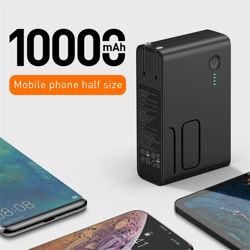 Power station 2*1 Wall Charger + 10,000mAh Power Bank 18w QC3.0 + PD Black