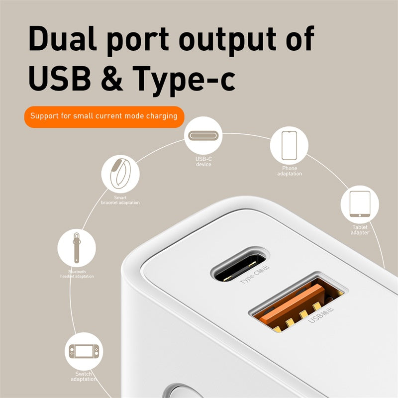 Power station 2*1 Wall Charger + 1000mAh Power Bank 18w QC3.0 + PD White