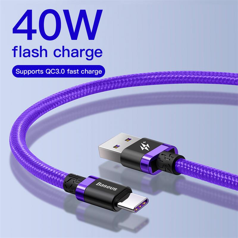 Baseus Purple HW Flash Charge Cable USB to Type-C 40W Black