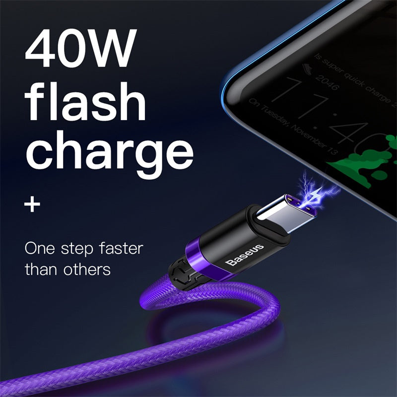 Baseus Purple HW Flash Charge Cable USB to Type-C 40W Purple