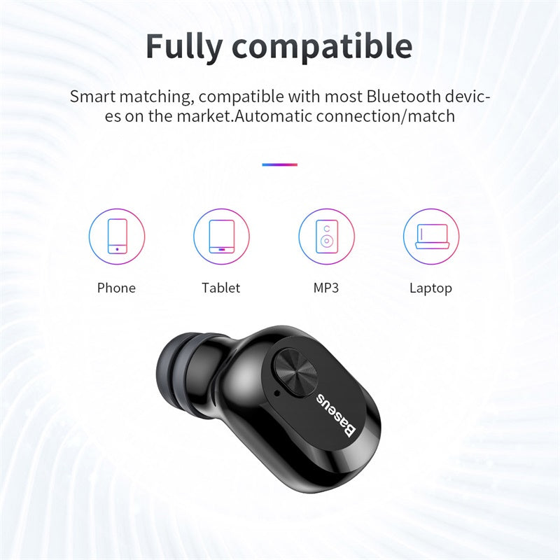 Baseus W01 TWS Bluetooth 5.0 earphones with sweat resistance and 6-7 hours playtime, with a 2000mAh external charging box in black