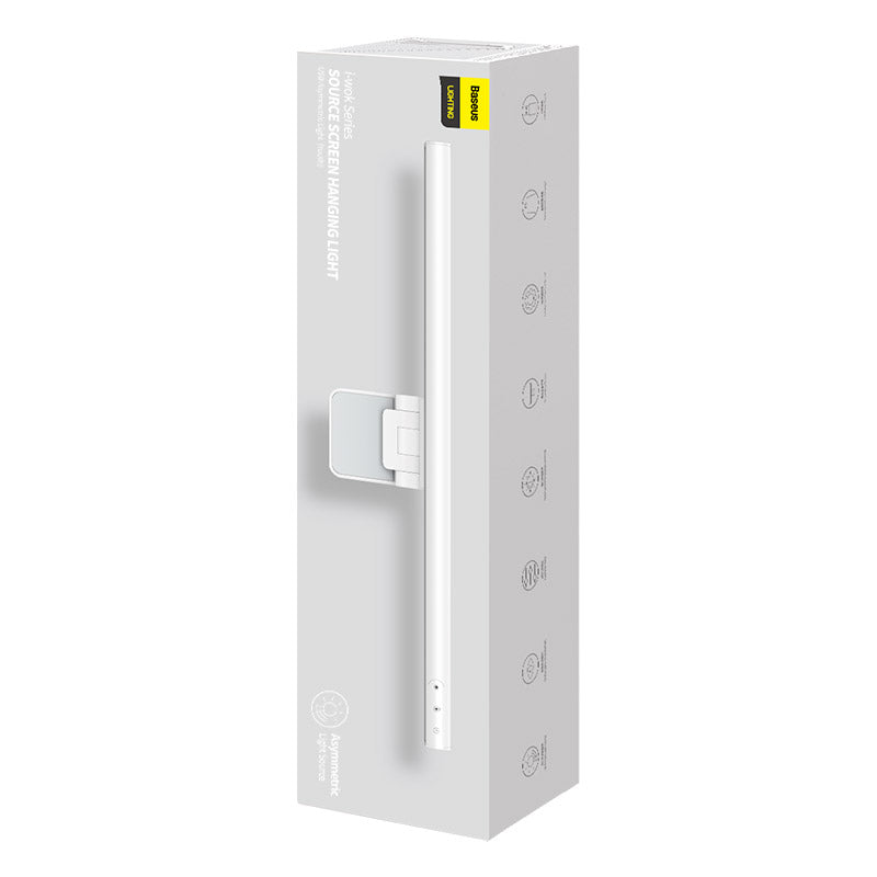 Baseus i-wok Series USB dimming screen hanging light in white, featuring a sleek design and adjustable brightness for desk use