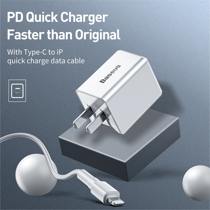 Baseus Traveler PD quick charger suit + Type-C to IP 1M Cable White