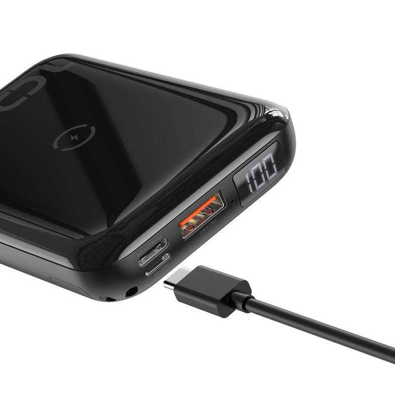 Mini S باور بنك 10000mAh و شاحن لاسلكى سريع 10w بمخرجين للشحن السريع ( QC3 + PD ) اسود