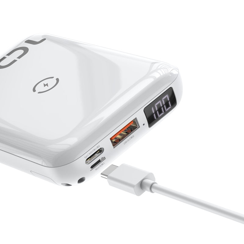 Mini S باور بنك 10000mAh و شاحن لاسلكى سريع 10w بمخرجين للشحن السريع ( QC3 + PD ) ابيض