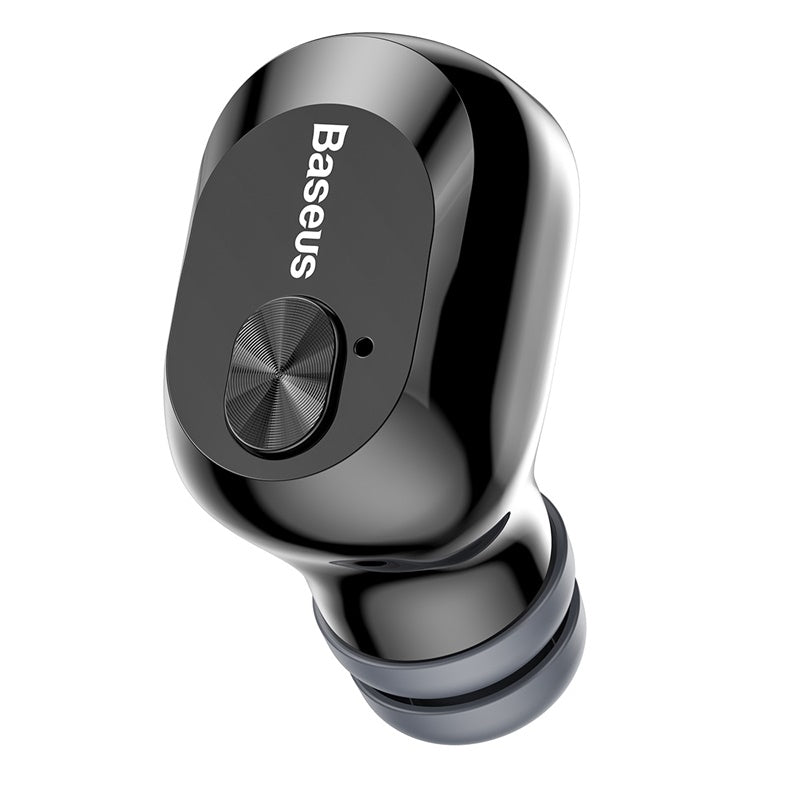 Baseus W01 TWS Bluetooth 5.0 earbuds with sweat resistance and 6-7 hours playback, shown with 2000mAh external charging box in black