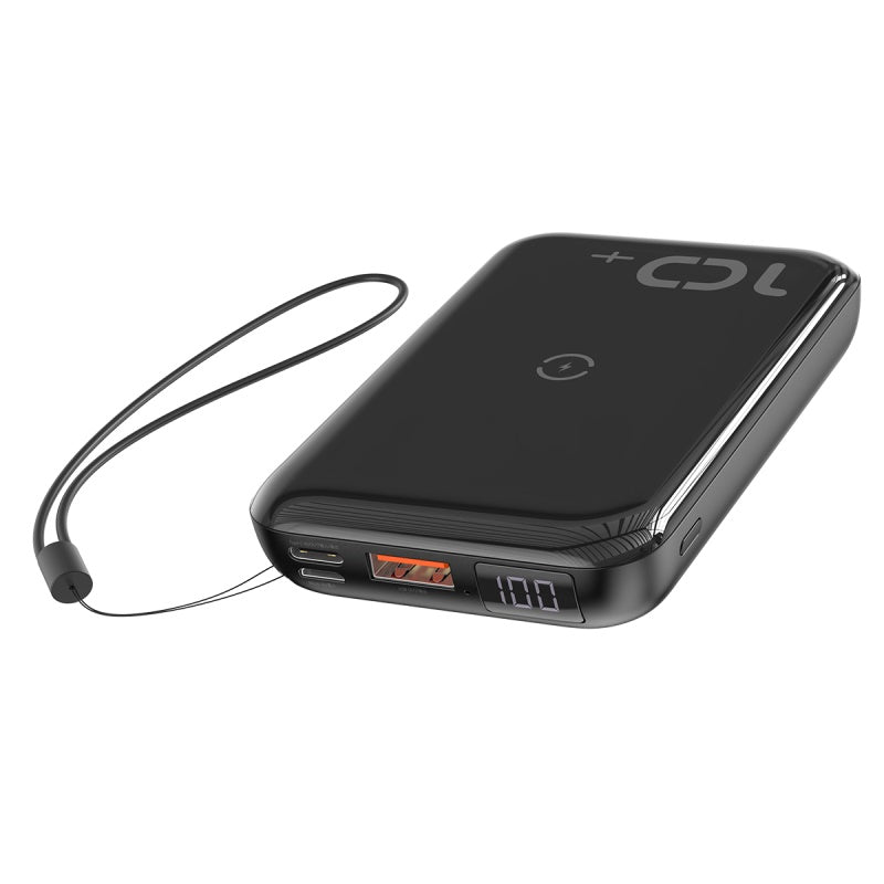 Mini S باور بنك 10000mAh و شاحن لاسلكى سريع 10w بمخرجين للشحن السريع ( QC3 + PD ) اسود
