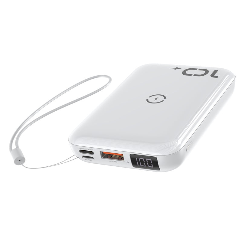 Mini S باور بنك 10000mAh و شاحن لاسلكى سريع 10w بمخرجين للشحن السريع ( QC3 + PD ) ابيض