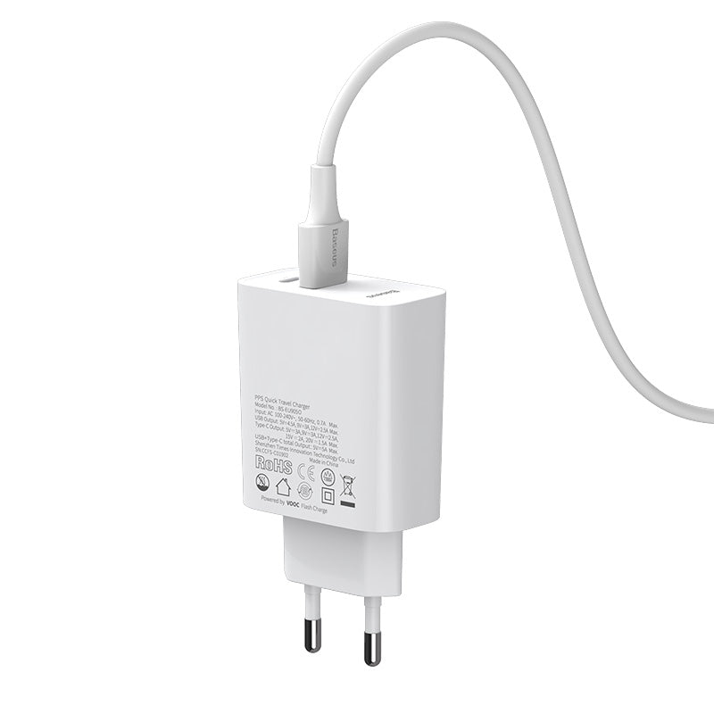 Baseus Speed PPS Quick Charger C+A 30W VOOC With Flash Cable - White
