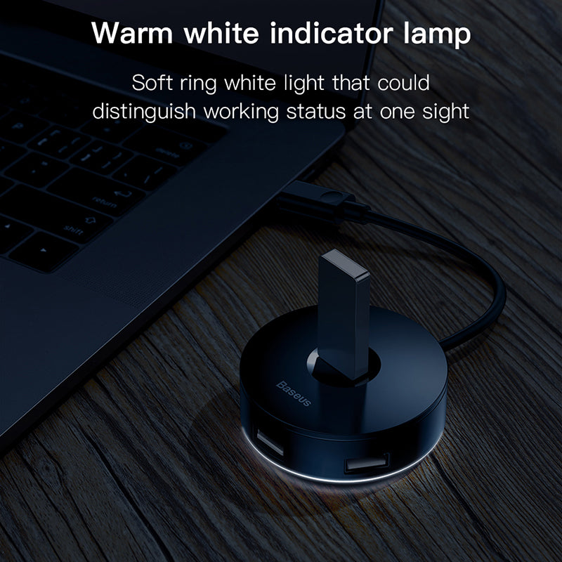 Baseus Round Box HUB USB To 4*USB Ports + Micro Power Port Black