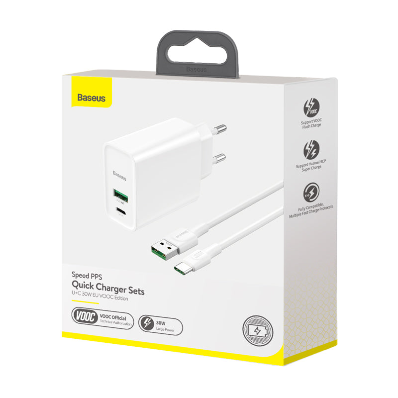 Baseus Speed PPS Quick Charger C+A 30W VOOC With Flash Cable - White